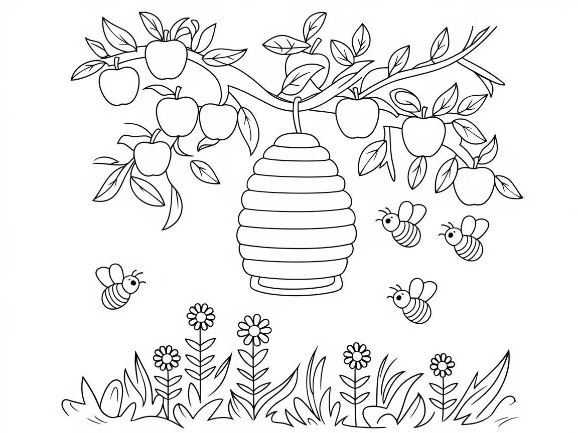 Buzzing Bees and Apples Await Your Colorful Touch