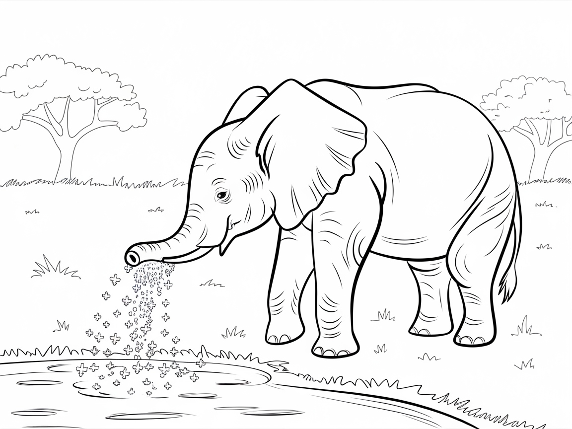 Joyful Elephant Spraying Water