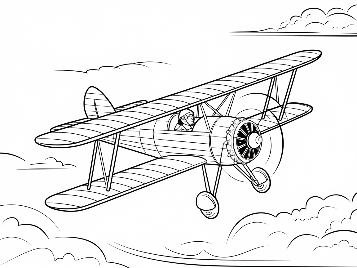 Fly High with This Classic Biplane Coloring Page