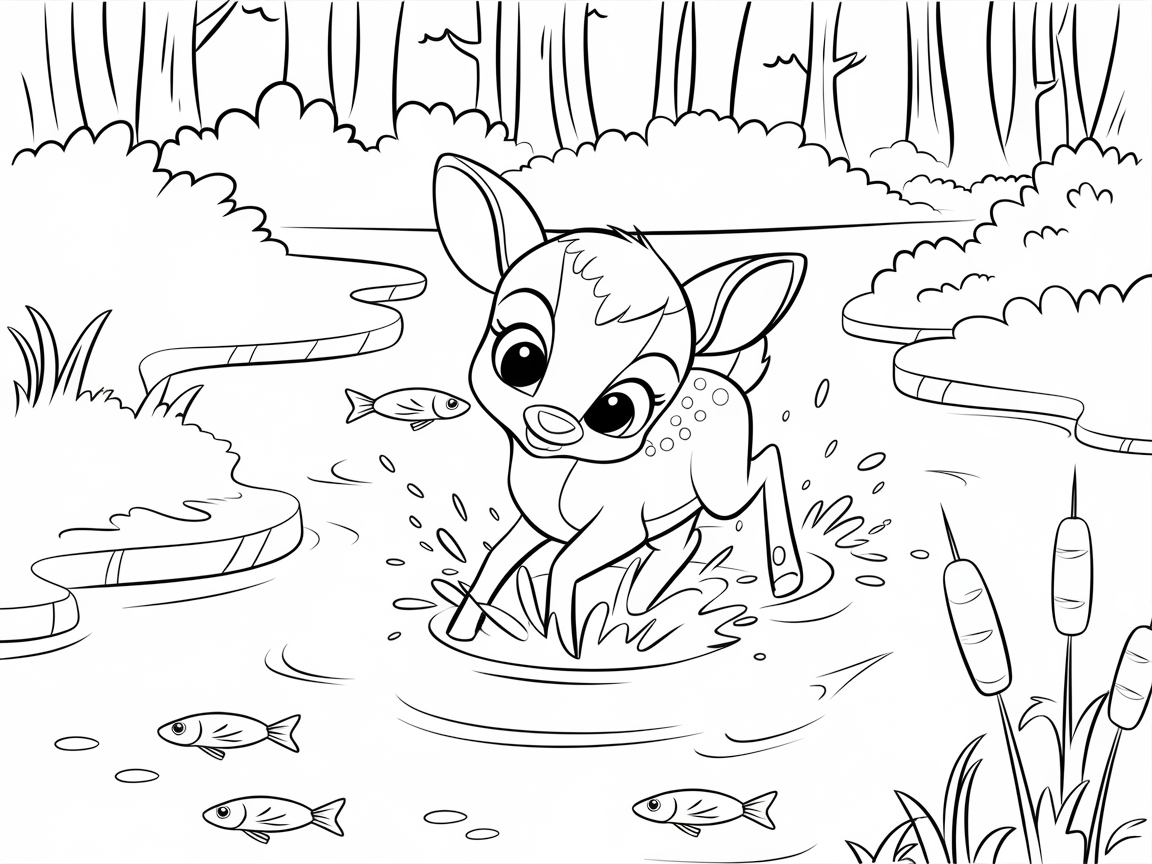 Joyful Fawn Splashes Through a Woodland Stream