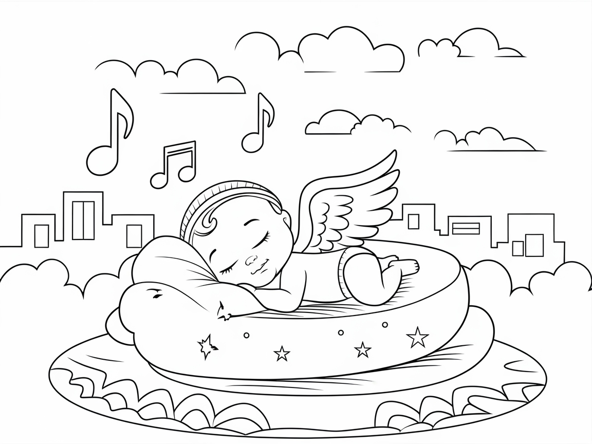 Musical Dreams with a Baby Angel in a Cloud Bed