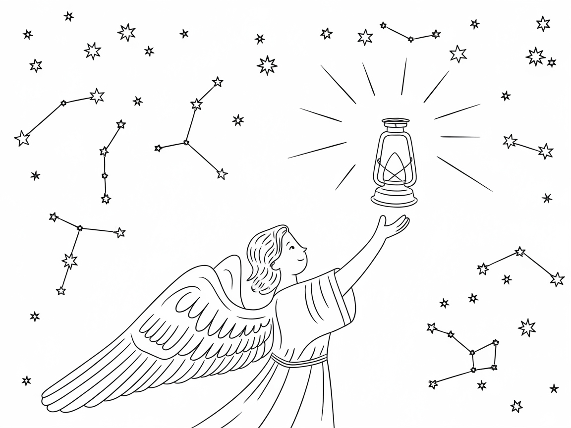 Celestial Illumination: Angel with Lantern and Stars