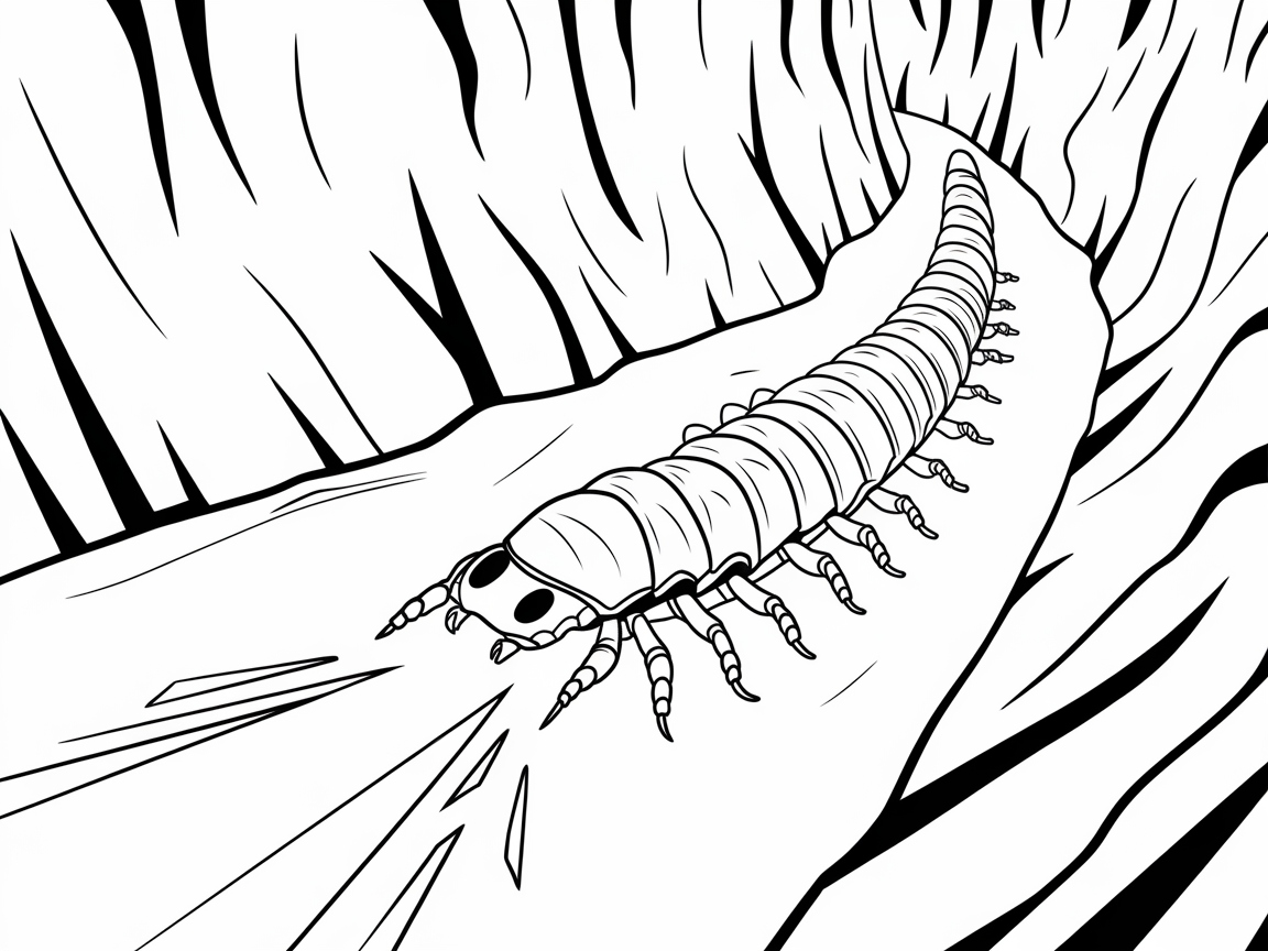 Cavern Expedition with Giant Centipede Coloring Page
