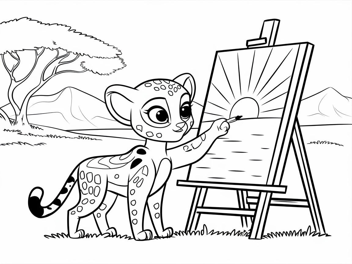 Artistic Baby Cheetah Painting a Sunrise