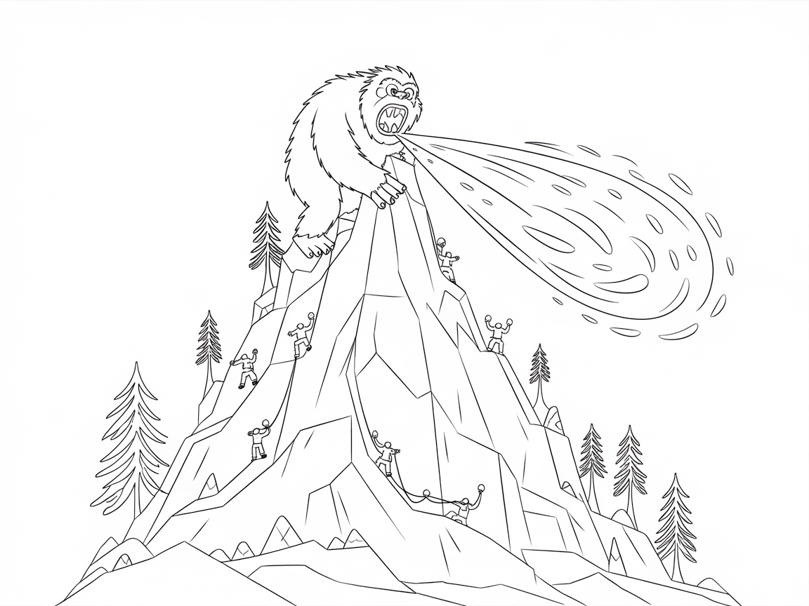 Yeti Roars from the Mountain Peak Coloring Page