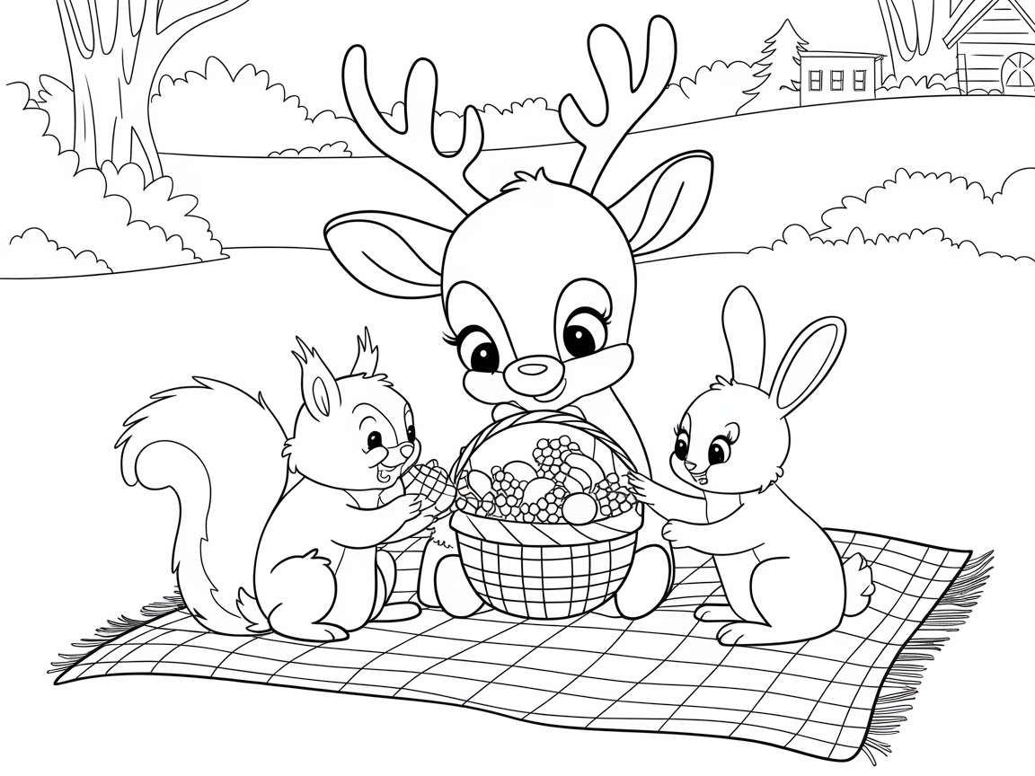 Friendly Forest Picnic with Baby Reindeer