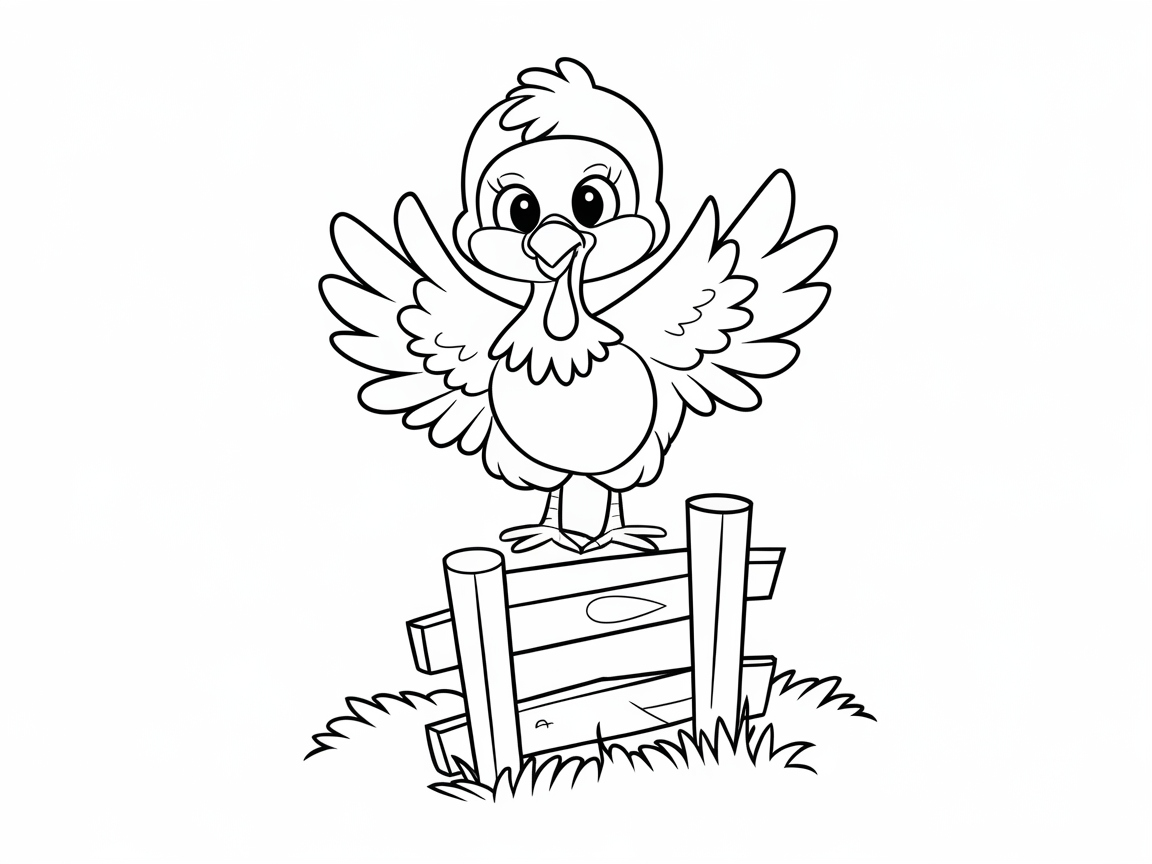 Color This Cheerful Turkey Cheering From a Fence Post