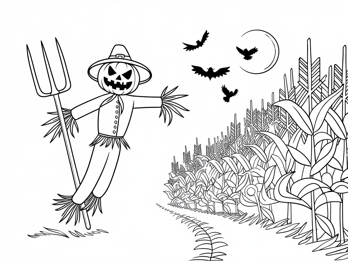 Spooky Scarecrow in the Moonlit Cornfield
