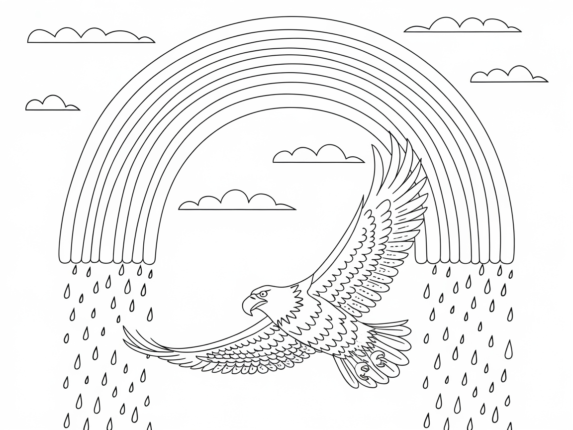Bald Eagle Soaring Beneath a Vibrant Rainbow