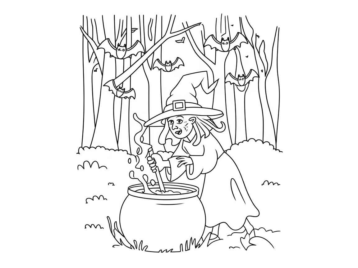 Concoct Spells with This Enchanting Witch Coloring Page