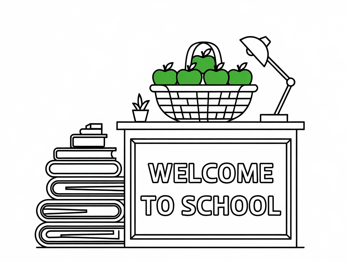 Welcome to School: Apple Basket on the Desk