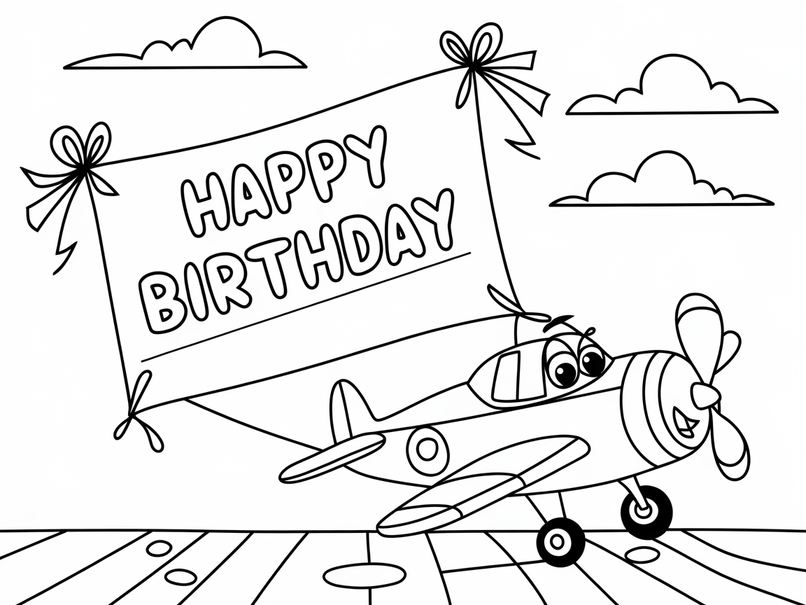 Celebrate with This Fun Birthday Airplane Coloring Page