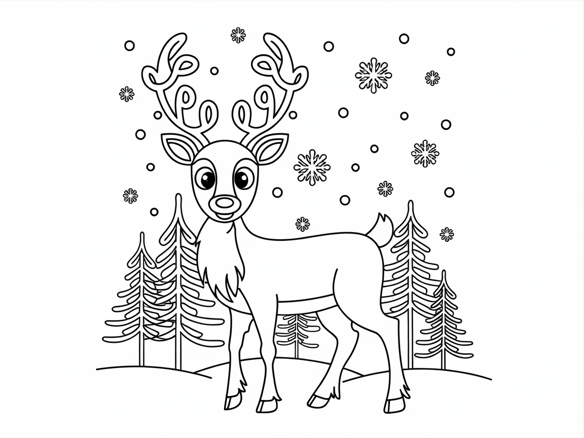 Festive Reindeer in the Snowy Forest