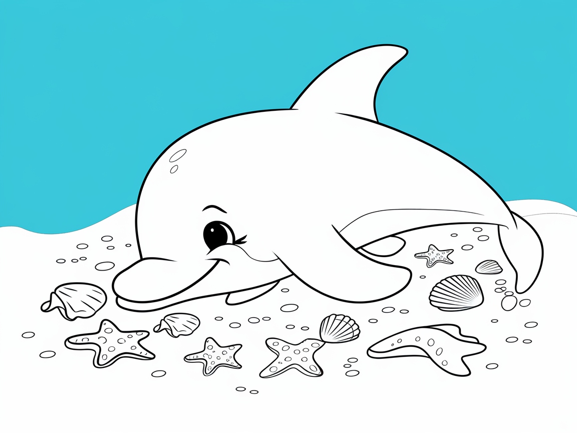 Explore the Beach with This Cute Dolphin and Seashells Page