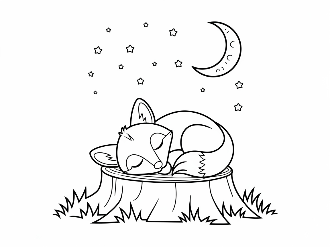 Sleepy Baby Fox Under a Starry Night