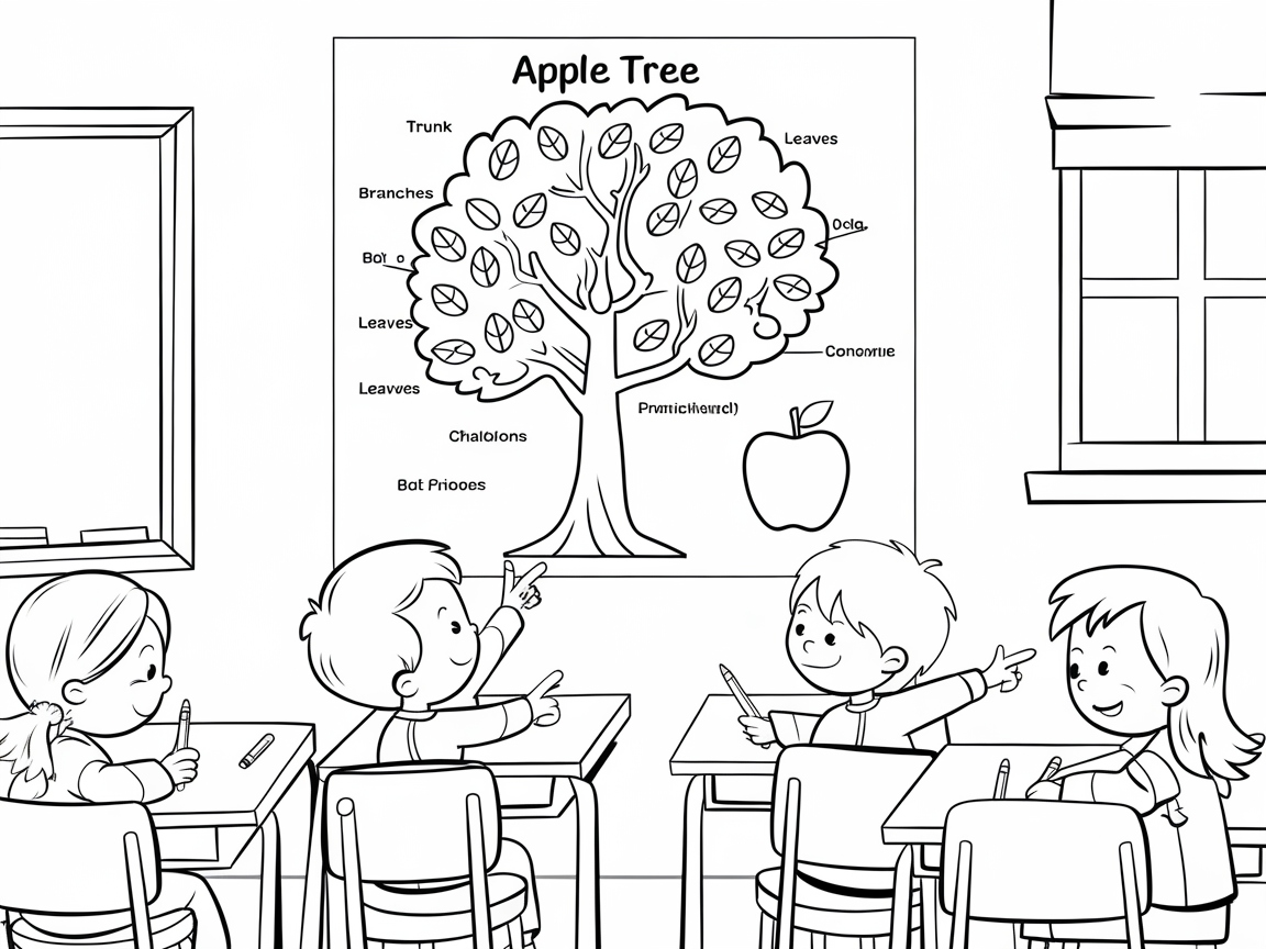 Fun Classroom Apple Tree Diagram to Color