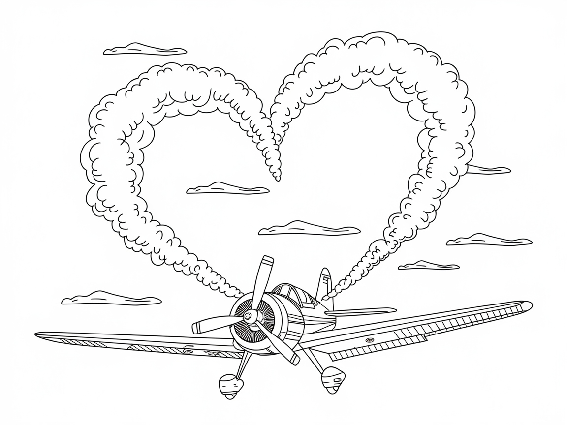 Create Heartfelt Skies with This Aerobatic Airplane Coloring Page