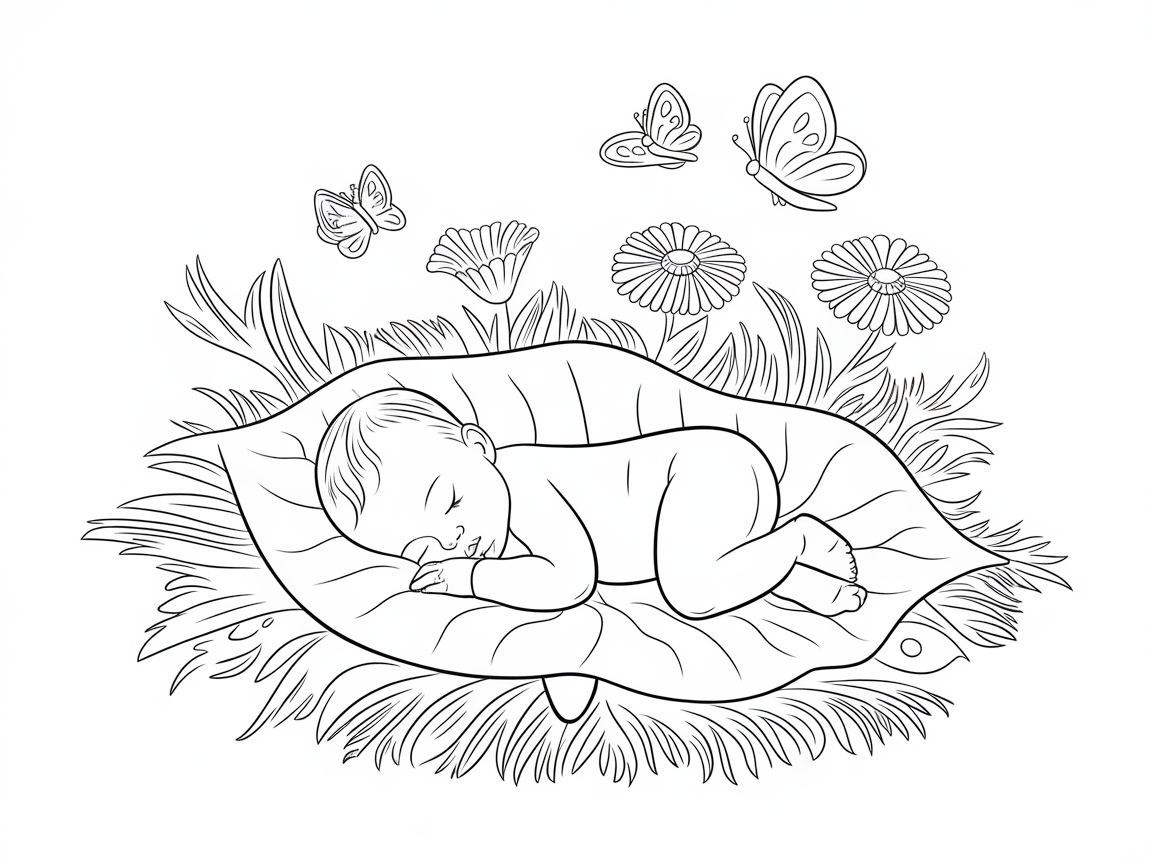 Peaceful Slumber: Baby Napping on a Leaf
