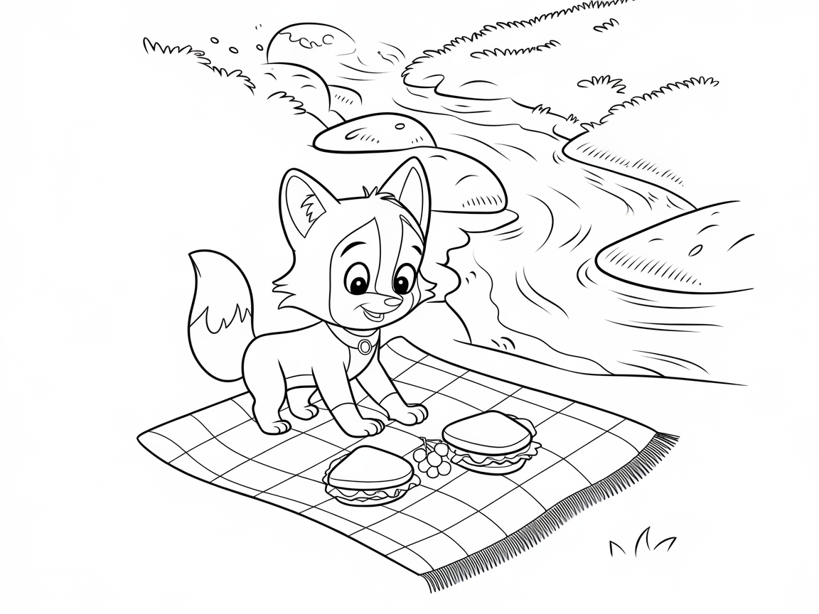 Picnic Time with a Playful Fox by the Stream