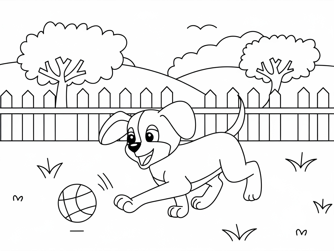 Playful Puppy in the Park Coloring Page