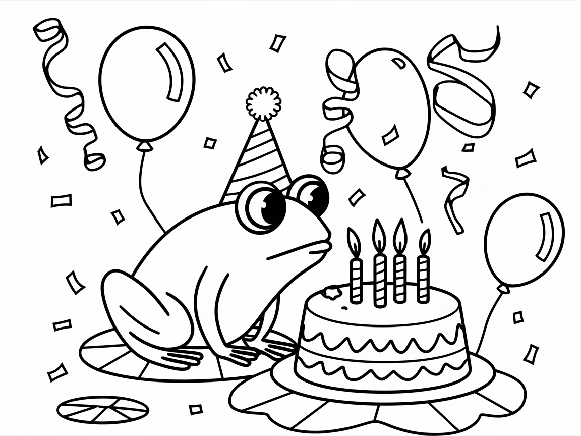 Birthday Bash Frog Coloring Page