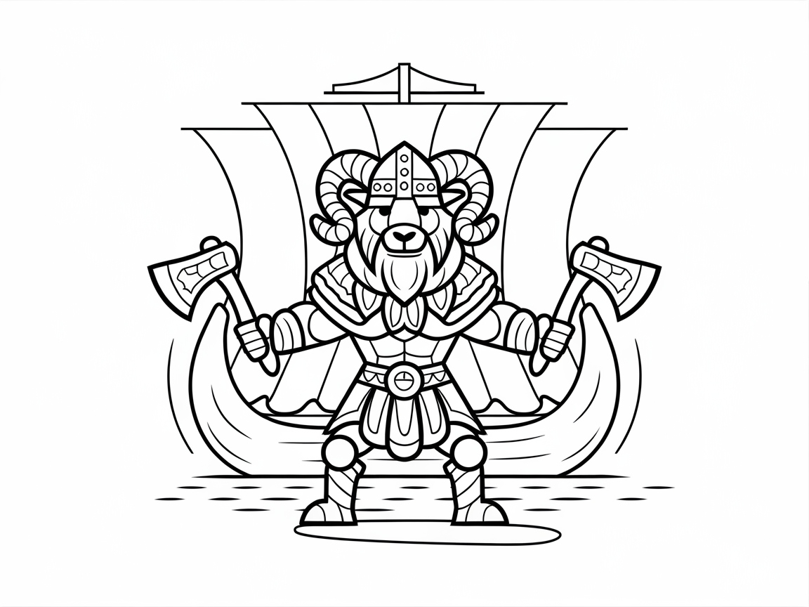 Set Sail with This Viking Ram Warrior Coloring Page