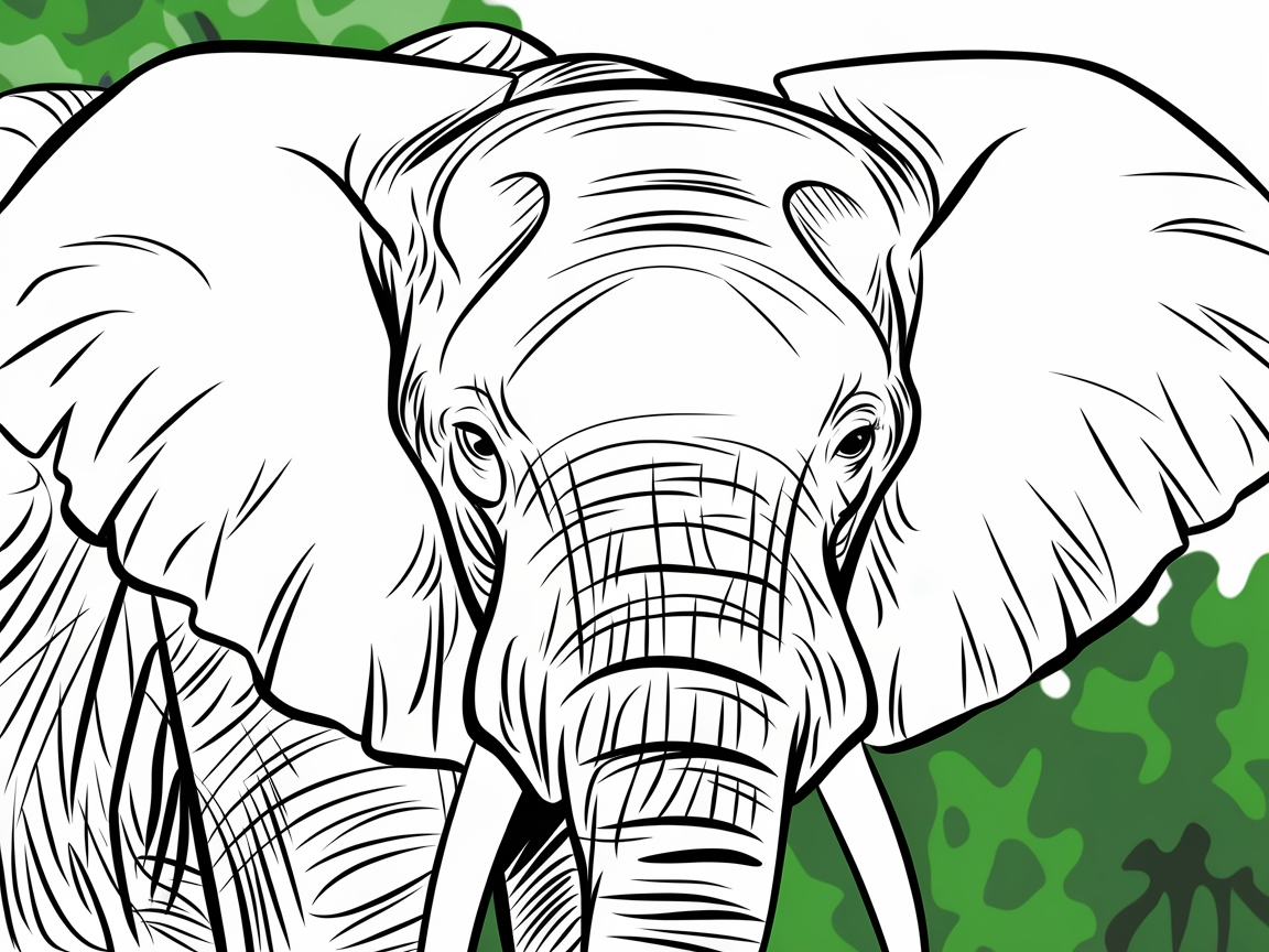 Close-Up Elephant Expression to Color