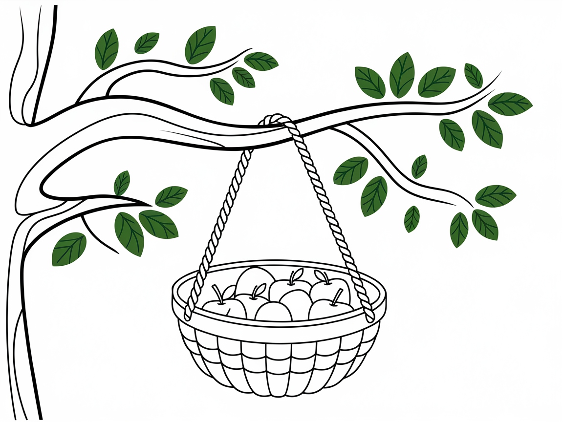 Serene Orchard Swing: Apple Basket in the Trees