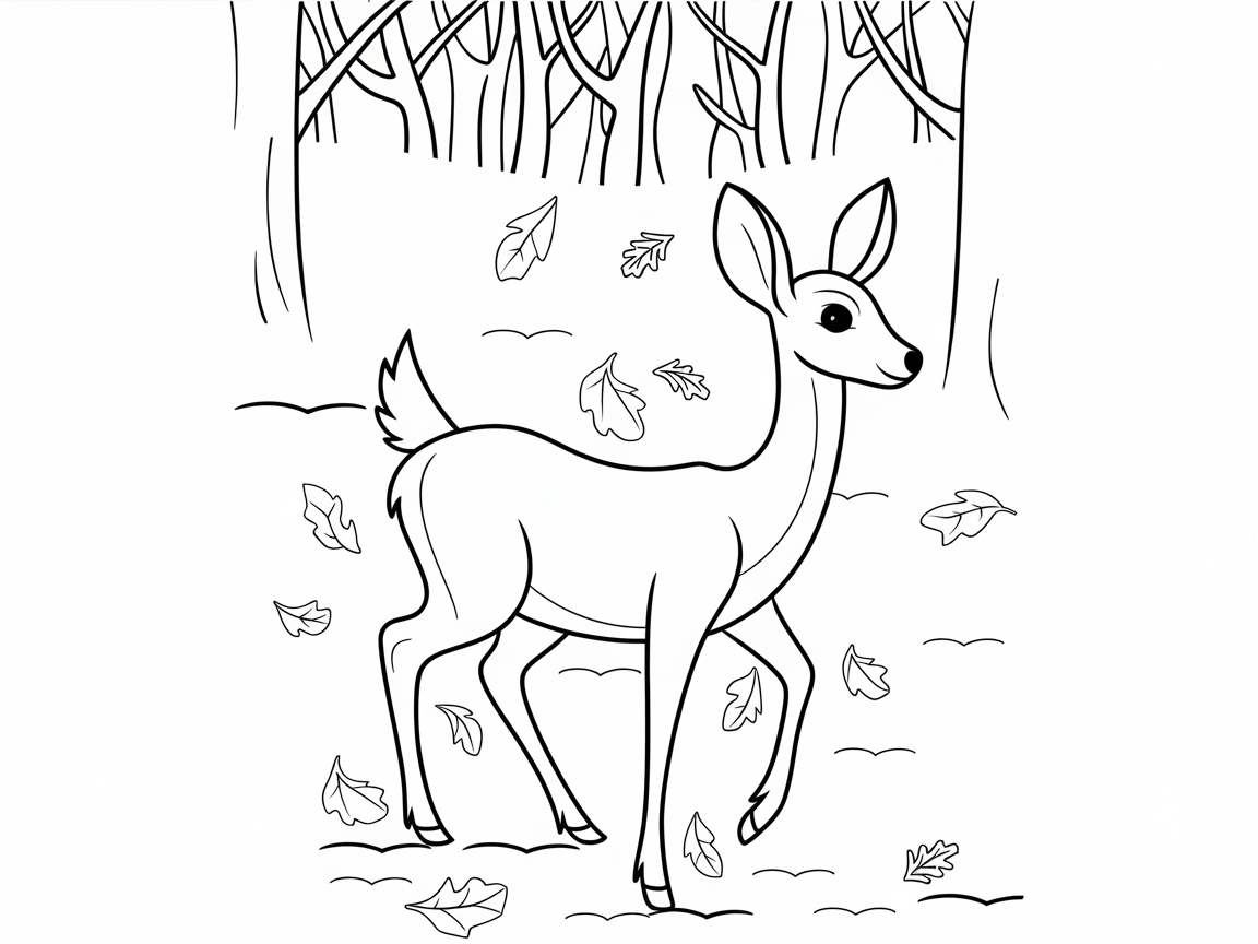 Gentle Deer in Autumn Forest Coloring Page