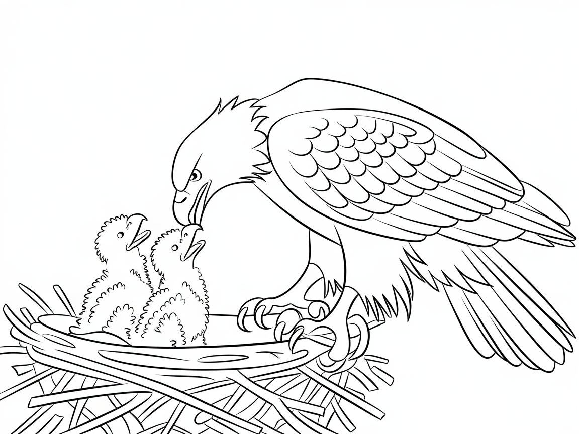 Nurturing Eagle Feeding Its Chicks in the Nest