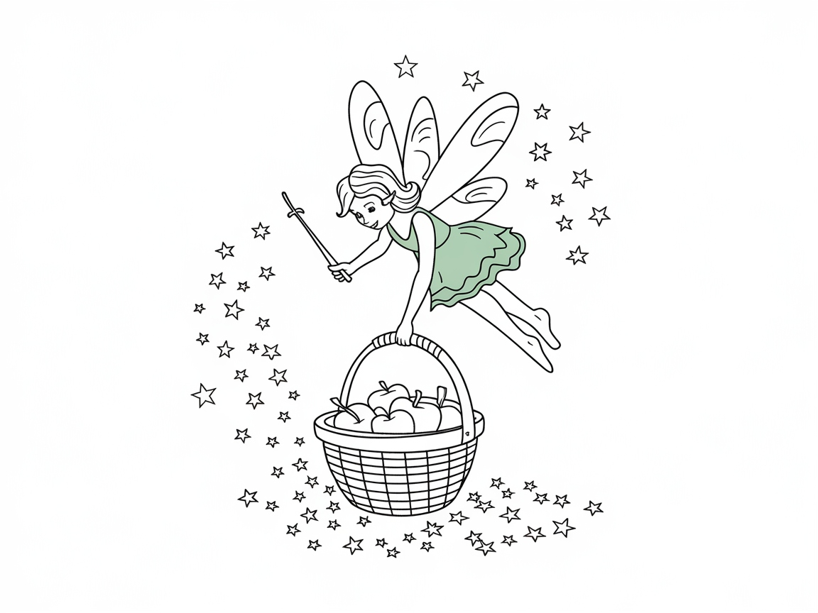 Color a Charming Fairy with Her Apple Basket