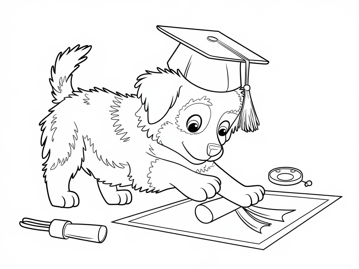 Graduation Day: Puppy with a Cap and Diploma
