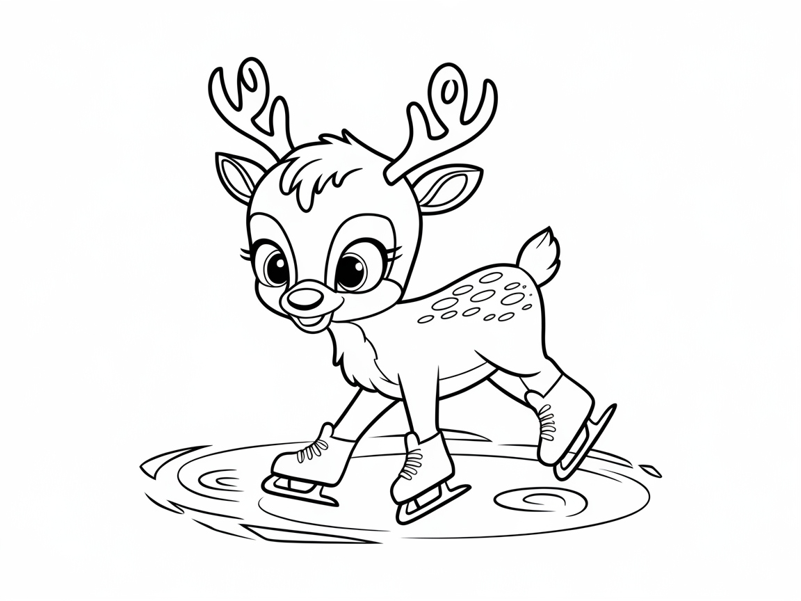 Playful Baby Reindeer Enjoying a Skating Adventure