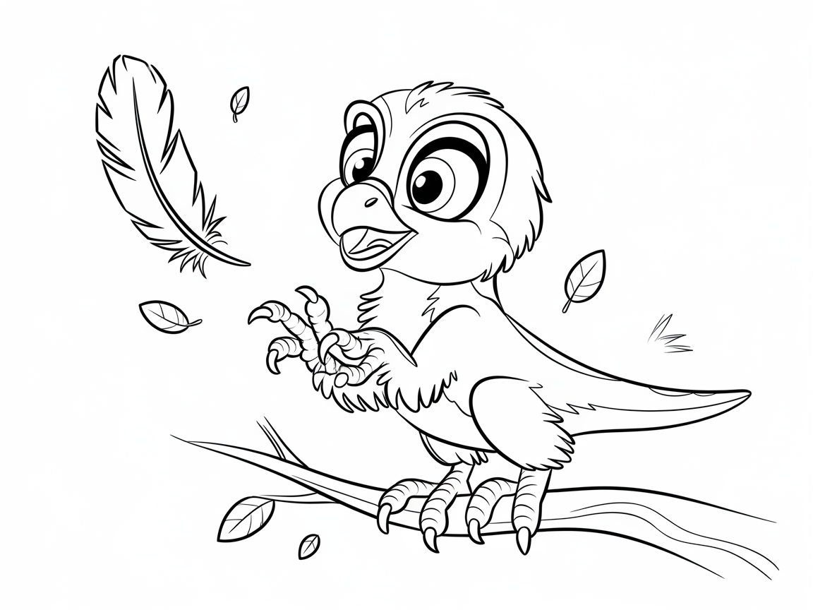 Playful Raptor with Feather Fascination