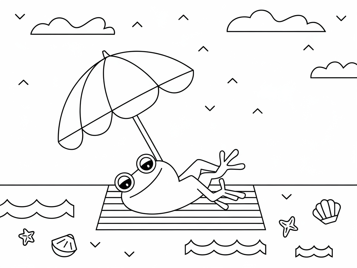 Beach-Loving Frog Enjoying a Sunny Day Coloring Page