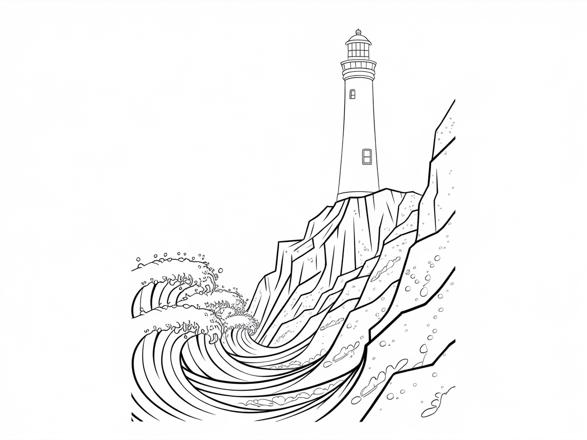 Navigate the Tumultuous Waves with This Lighthouse Coloring Page