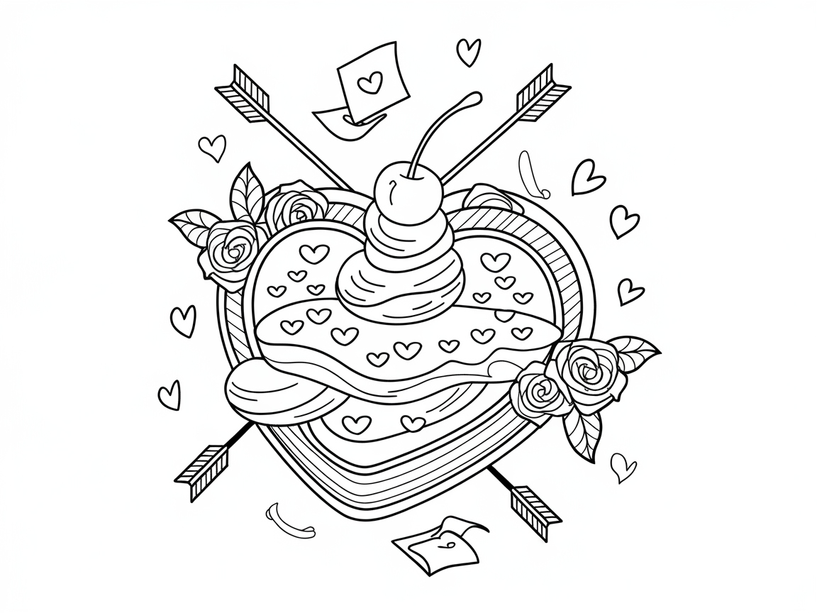 Sweetheart Sensation: Heart-Shaped Banana Split Coloring Page