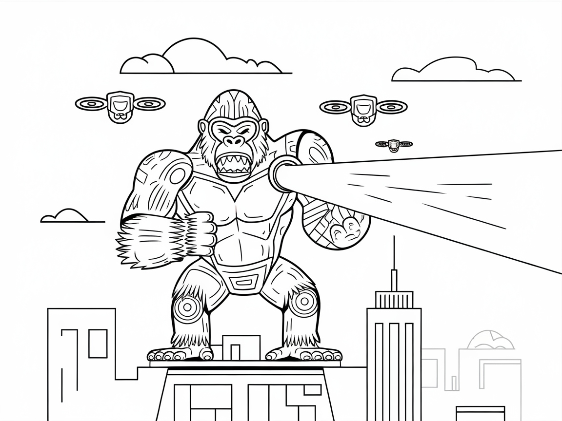 Robotic Gorilla with Atomic Blast Coloring Page