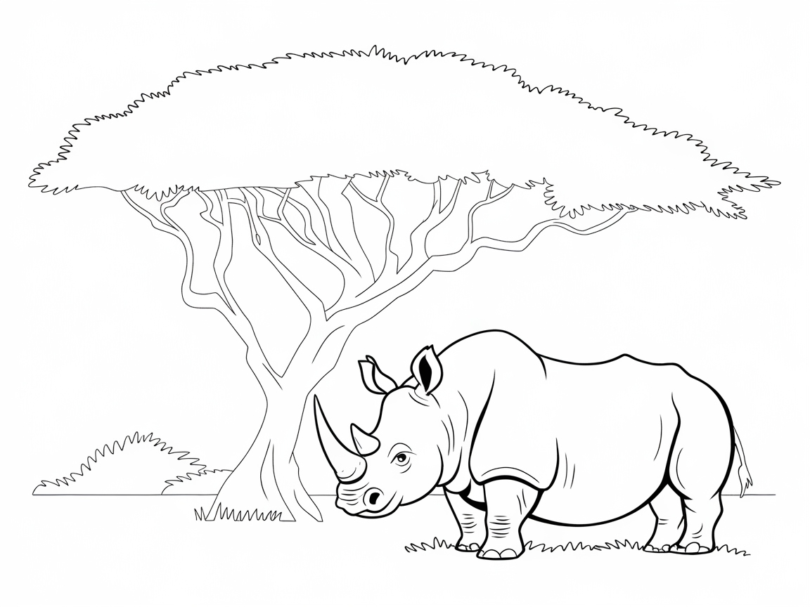 Majestic Rhino by the Acacia Tree