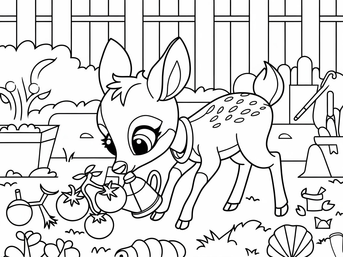 Garden Adventure with a Curious Fawn