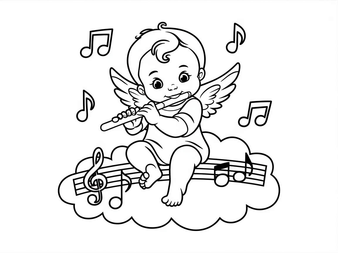 Musical Baby Angel Serenading on a Cloud