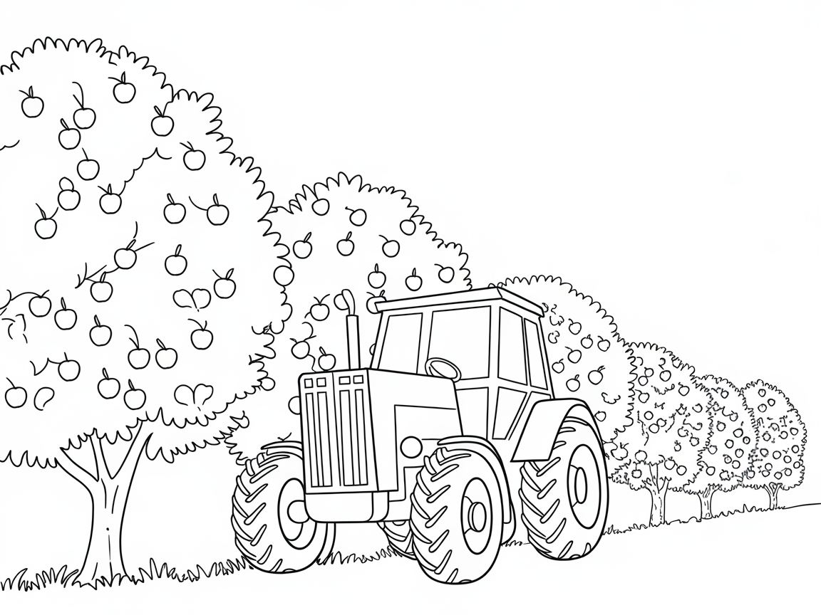Color the Farm Fun with This Apple Orchard Tractor Scene