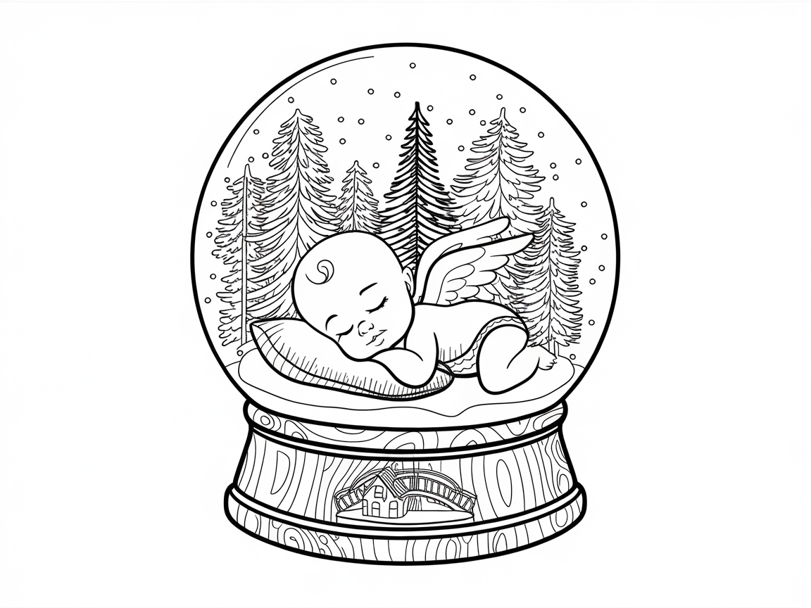 Dreamy Winter Wonderland with a Baby Angel in a Snow Globe