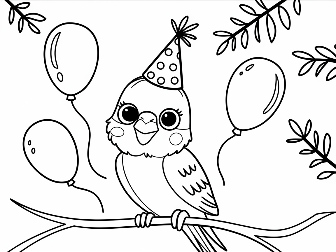 Festive Birdie with Party Balloons