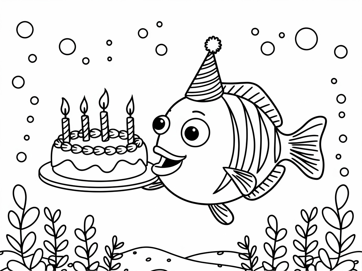 Celebrate Under the Sea With This Birthday Fish Coloring Page