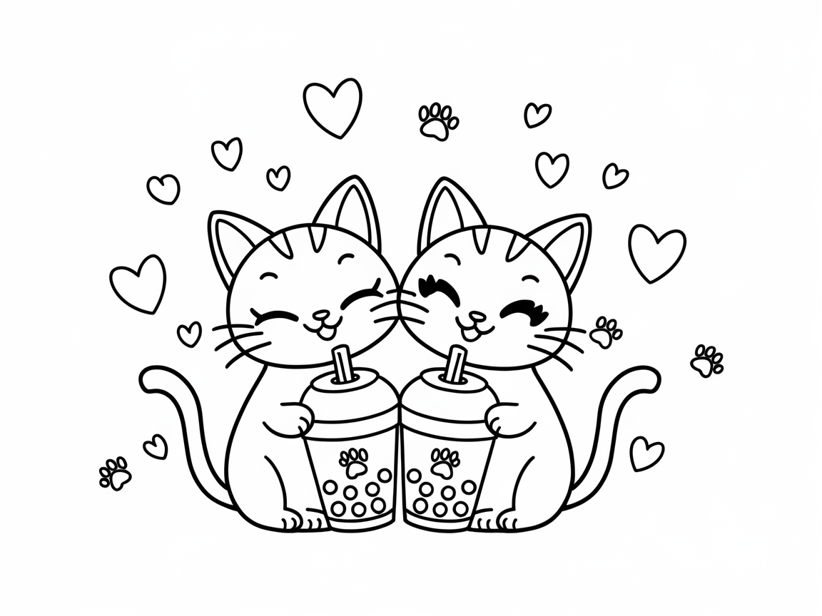 Playful Kittens Sharing Boba Fun