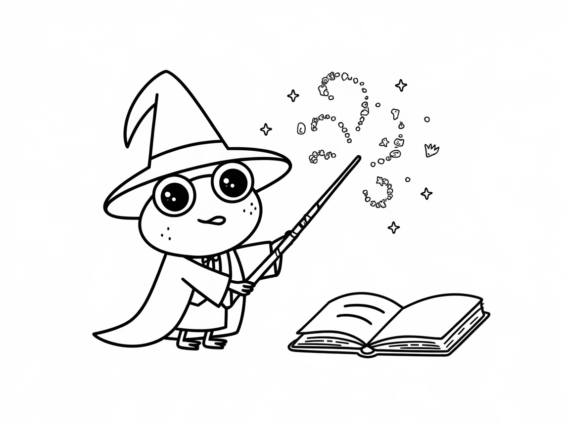 Magical Frog Wizard Coloring Page