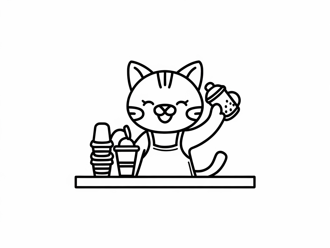Charming Cat Barista with Boba Delight