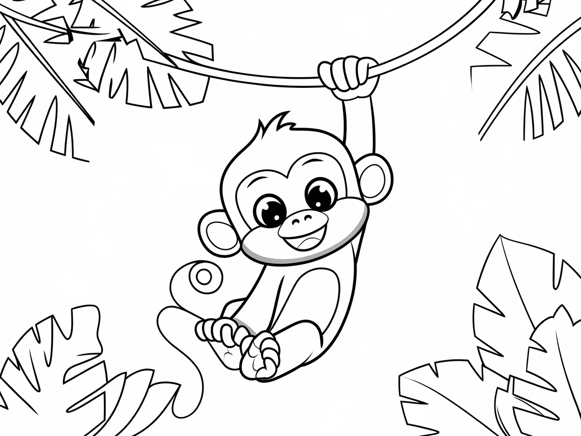 Adorable Baby Monkey Swinging in the Jungle