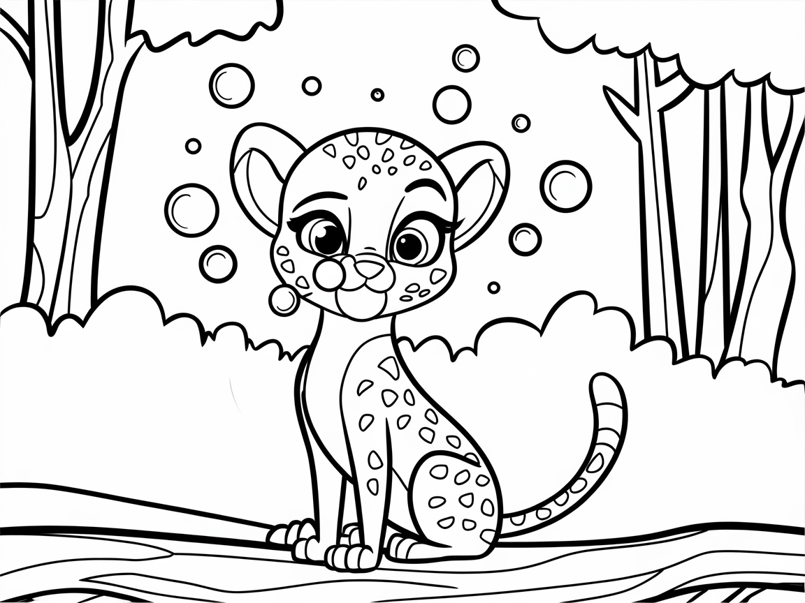 Playful Cheetah Cub Amid Floating Bubbles